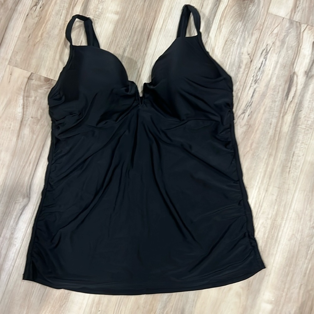 Swim by Cacique Women's 38DDD Black Tankini Top with Built-In Underwire Bra